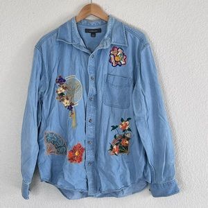 Croft & Barrow | Vintage embroidered denim long sleeve button down shirt…